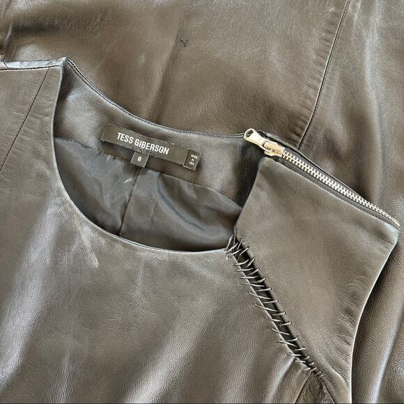 TESS GIBERSON Leather Shift Mini Black Dress Size 0 - Picture 15 of 16